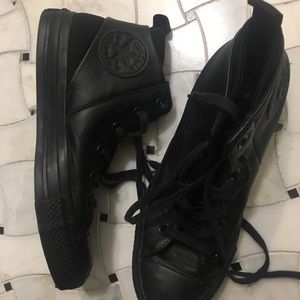 Black leather high top converse one star